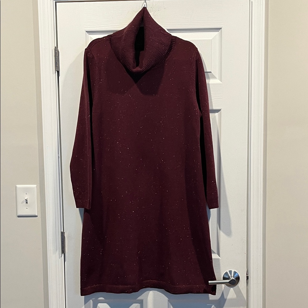 Talbots Burgundy Tweed‎ Long Sleeve Cowl Neck Dress. Size XL